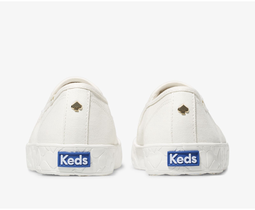 Slip On Γυναικεια - Keds Kate Spade New York Double Decker Logo Foxing - Λευκα - PAEWC5681